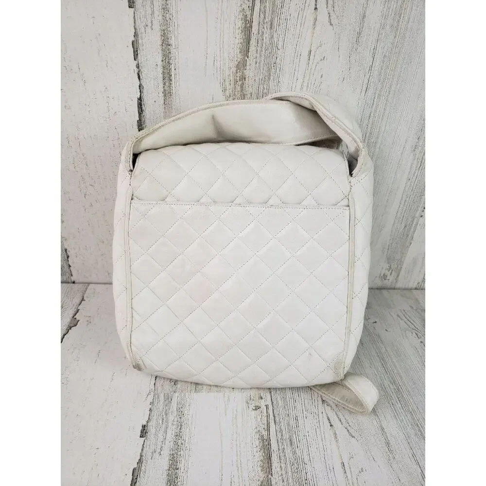 Jay Herbert NY White Faux Leather Quilted Shoulder Bag Women's Purse